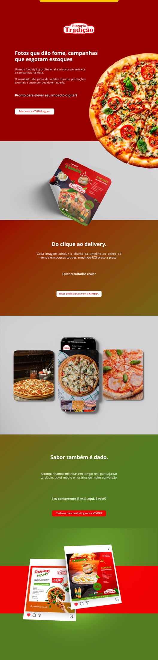 Projeto de marketing desenvolvido pela KYMERA para Pizzaria Tradição